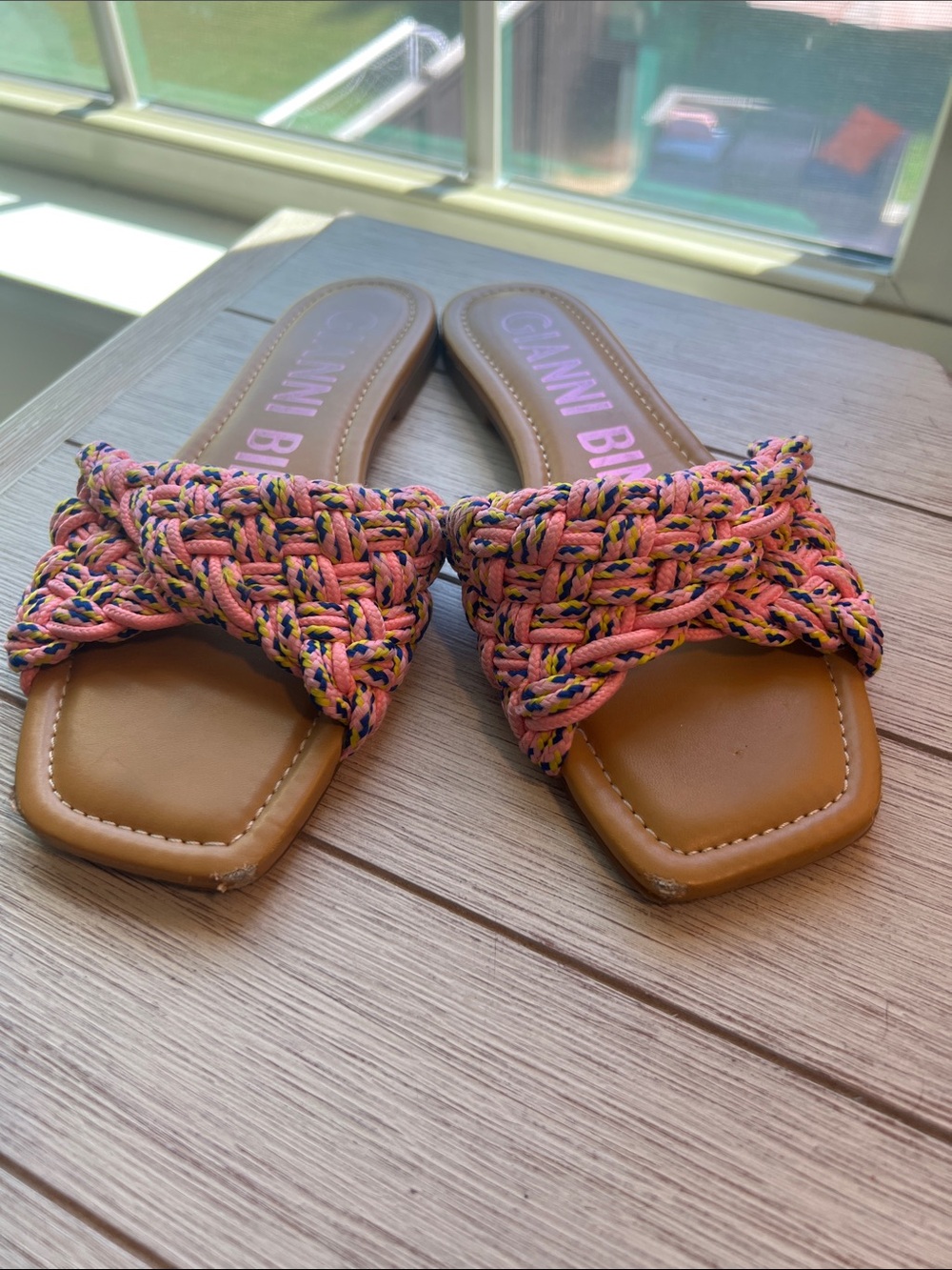 Gianni Bini Pink Braided Multicolor Slide Sandals